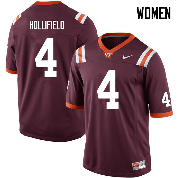Women #4 Dax Hollifield Virginia Tech Hokies College Football Jerseys Sale-Maroon - Click Image to Close
